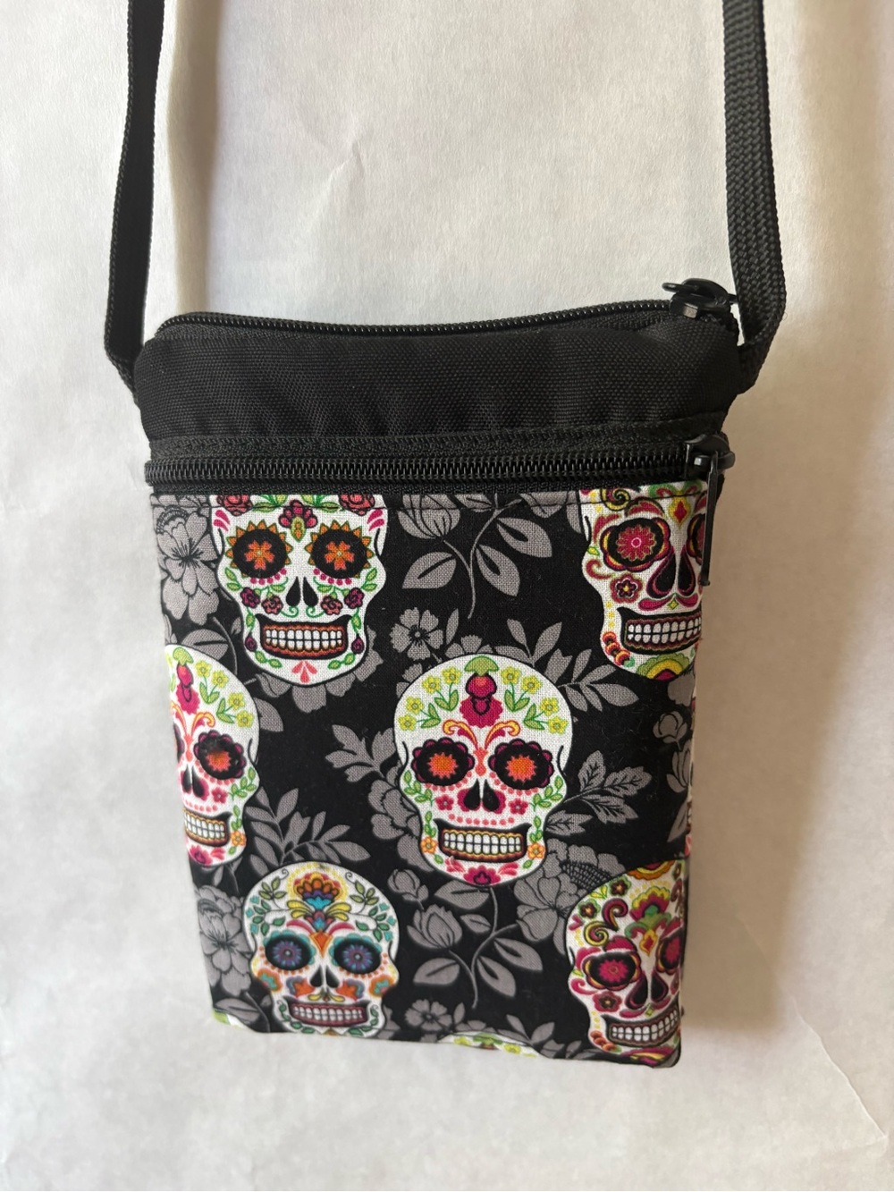 Sugar Skull Crossbody Bag in Black with Multicolor Skulls